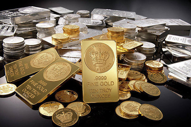 Золотые и серебряные слитки и монеты