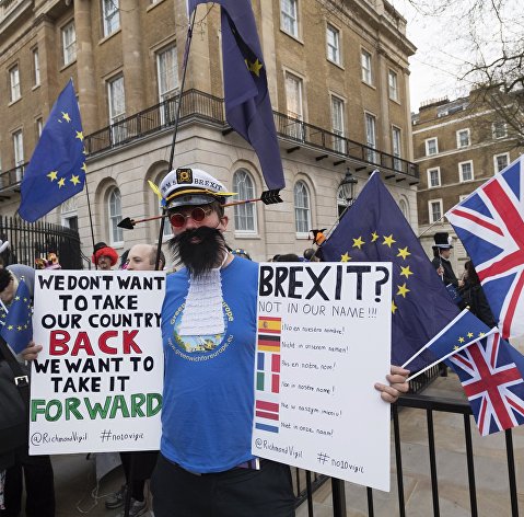 Противник выхода Великобритании из Европейского Союза на улице Лондона