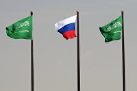 Государственные флаги РФ и Саудовской Аравии в аэропорту имени короля Халеда в Эр-Рияде