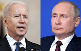 Коллаж президенты России и США Владимир Путин и Джо Байден